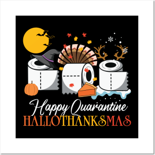 Quarantine HalloThanksMas Funny Halloween Thanksgiving Christmas Design Gift Posters and Art